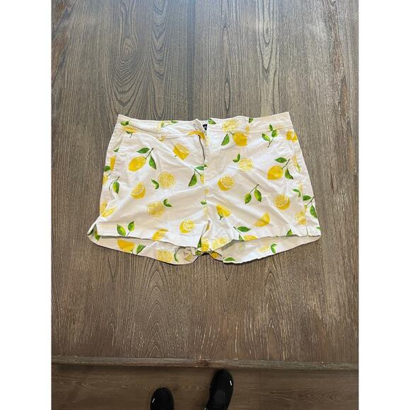 NY&C New York & Company Lemon Shorts Mid Rise Cotton Blend White Yellow Size 12 - Picture 1 of 7